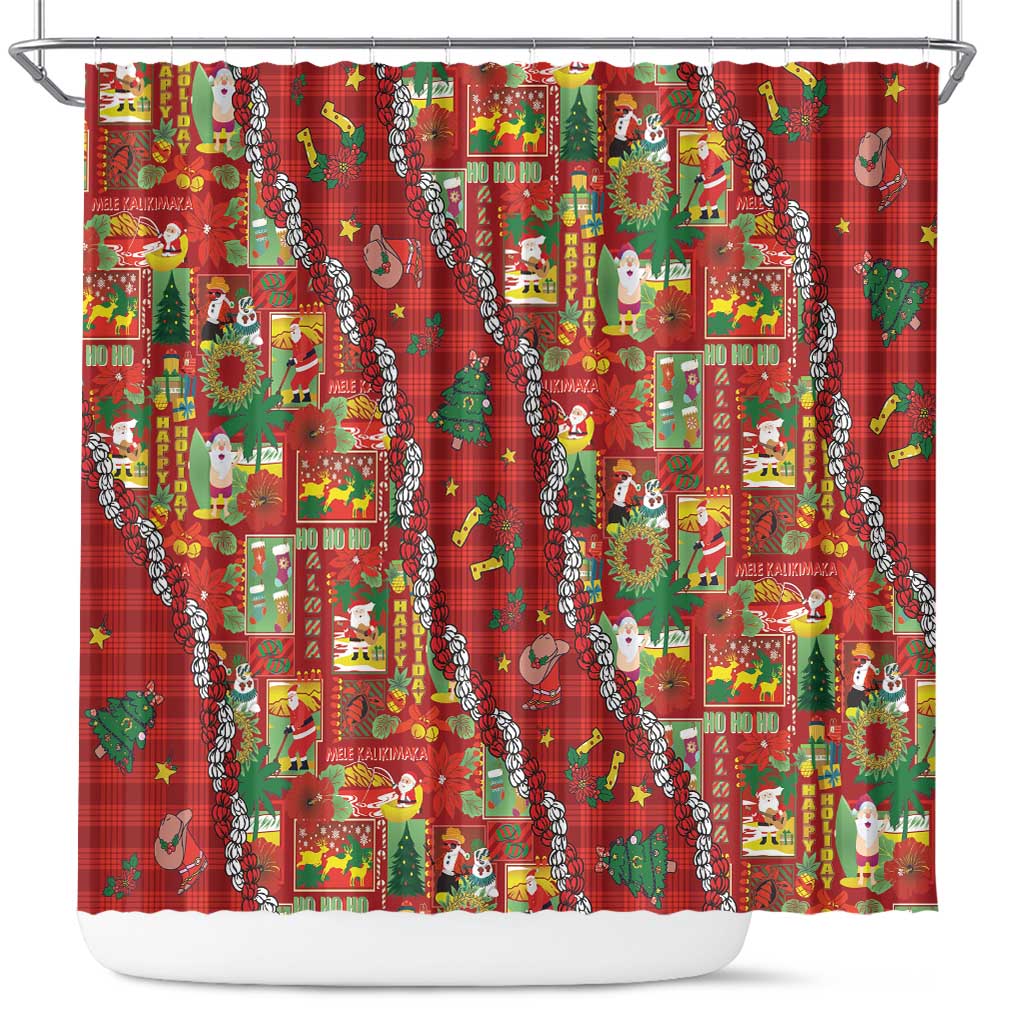 Mele Kalikimaka Pakalana Pikake Lei Shower Curtain Hawaiian Rodeo Paniolo Omaomao Palaka - Polynesian Pride