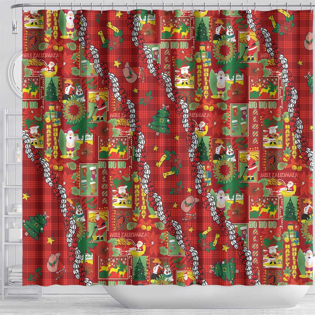 Mele Kalikimaka Pakalana Pikake Lei Shower Curtain Hawaiian Rodeo Paniolo Omaomao Palaka - Polynesian Pride