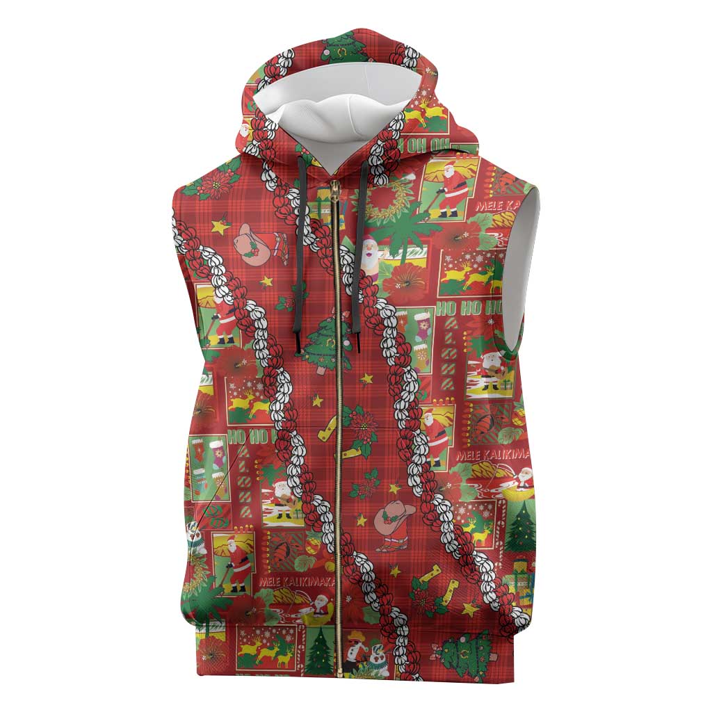 Mele Kalikimaka Pakalana Pikake Lei Sleeveless Zip Hoodie Hawaiian Rodeo Paniolo Omaomao Palaka - Polynesian Pride