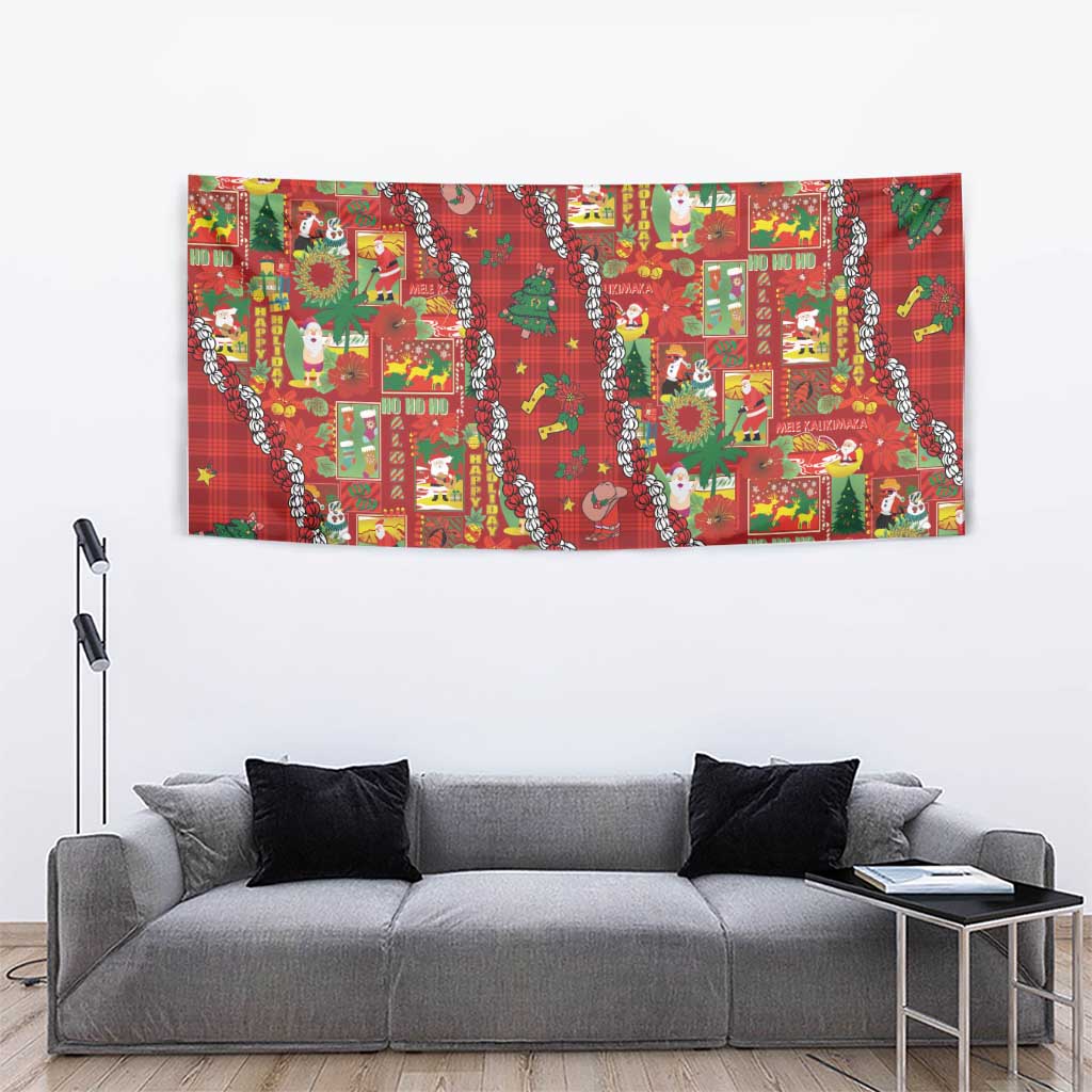 Mele Kalikimaka Pakalana Pikake Lei Tapestry Hawaiian Rodeo Paniolo Omaomao Palaka - Polynesian Pride