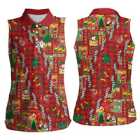 Mele Kalikimaka Pakalana Pikake Lei Women Sleeveless Polo Shirt Hawaiian Rodeo Paniolo Omaomao Palaka - Polynesian Pride