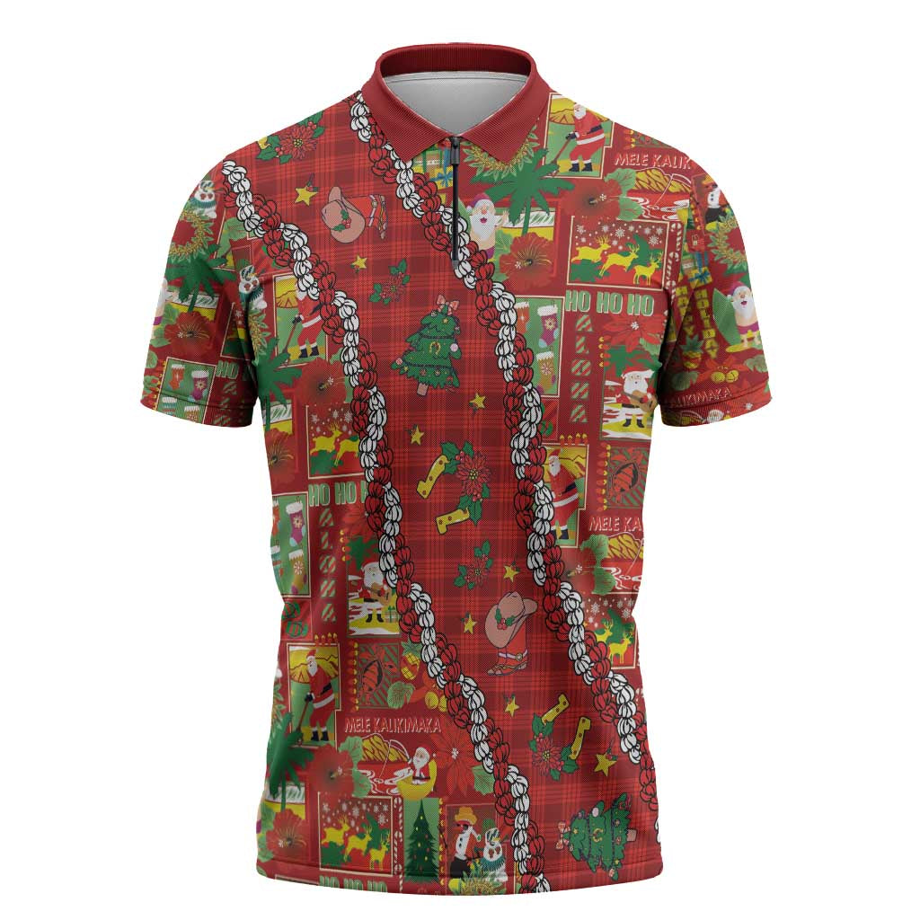Mele Kalikimaka Pakalana Pikake Lei Zipper Polo Shirt Hawaiian Rodeo Paniolo Omaomao Palaka - Polynesian Pride