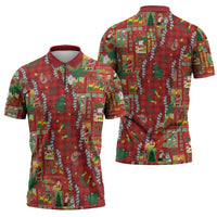 Mele Kalikimaka Pakalana Pikake Lei Zipper Polo Shirt Hawaiian Rodeo Paniolo Omaomao Palaka - Polynesian Pride