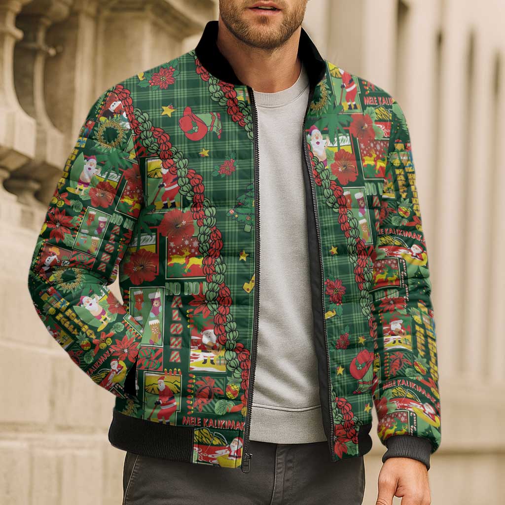 Mele Kalikimaka Pakalana Pikake Lei Bomber Puffer Jacket Hawaiian Rodeo Paniolo Ulaula Palaka - Polynesian Pride