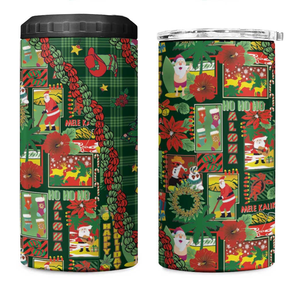 Mele Kalikimaka Pakalana Pikake Lei 4 in 1 Can Cooler Tumbler Hawaiian Rodeo Paniolo Ulaula Palaka - Polynesian Pride