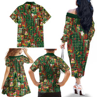 Mele Kalikimaka Pakalana Pikake Lei Family Matching Off The Shoulder Long Sleeve Dress and Hawaiian Shirt Hawaiian Rodeo Paniolo Ulaula Palaka - Polynesian Pride