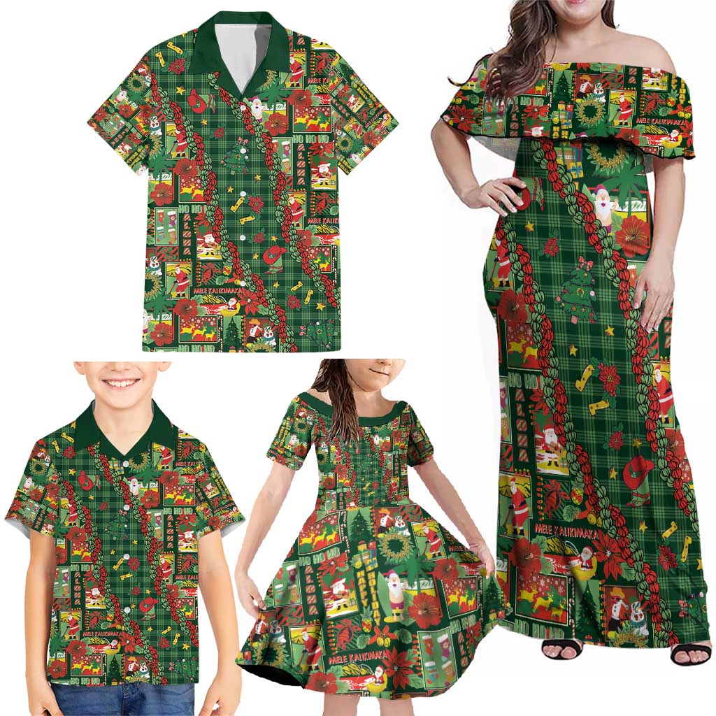 Mele Kalikimaka Pakalana Pikake Lei Family Matching Off Shoulder Maxi Dress and Hawaiian Shirt Hawaiian Rodeo Paniolo Ulaula Palaka - Polynesian Pride