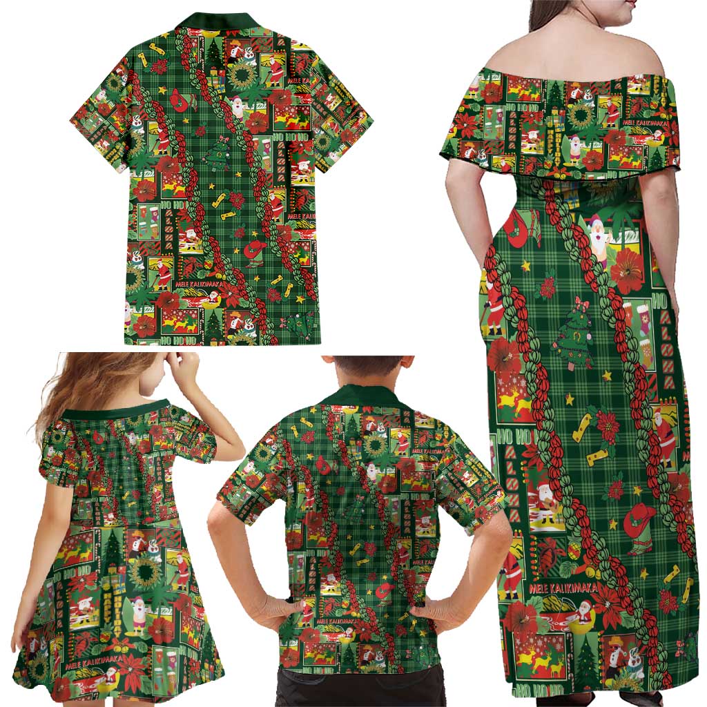 Mele Kalikimaka Pakalana Pikake Lei Family Matching Off Shoulder Maxi Dress and Hawaiian Shirt Hawaiian Rodeo Paniolo Ulaula Palaka - Polynesian Pride