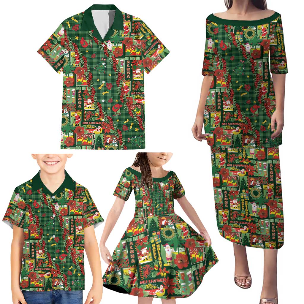 Mele Kalikimaka Pakalana Pikake Lei Family Matching Puletasi and Hawaiian Shirt Hawaiian Rodeo Paniolo Ulaula Palaka - Polynesian Pride