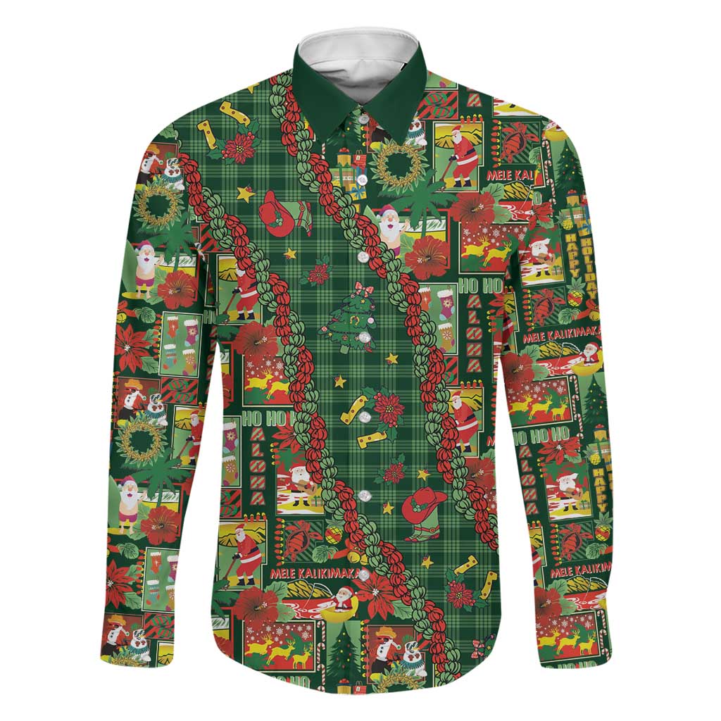 Mele Kalikimaka Pakalana Pikake Lei Family Matching Puletasi and Hawaiian Shirt Hawaiian Rodeo Paniolo Ulaula Palaka LT9 Dad's Shirt - Long Sleeve Red - Polynesian Pride
