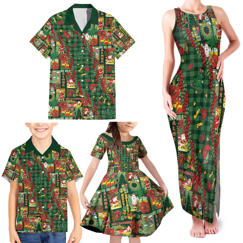 Mele Kalikimaka Pakalana Pikake Lei Family Matching Tank Maxi Dress and Hawaiian Shirt Hawaiian Rodeo Paniolo Ulaula Palaka - Polynesian Pride