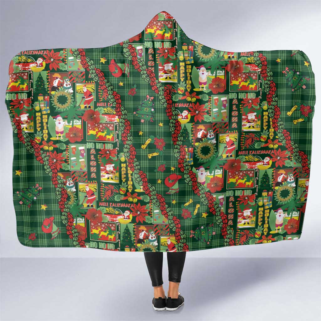 Mele Kalikimaka Pakalana Pikake Lei Hooded Blanket Hawaiian Rodeo Paniolo Ulaula Palaka - Polynesian Pride