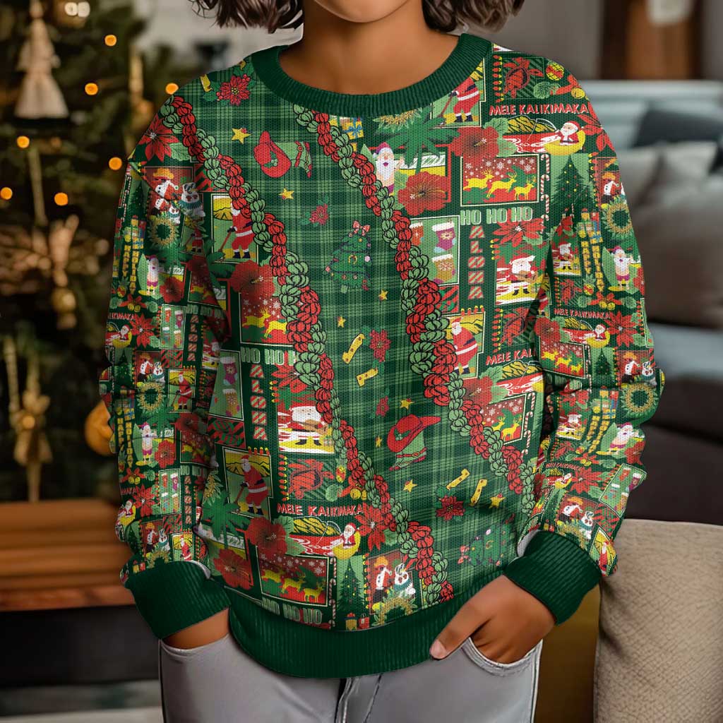 Mele Kalikimaka Pakalana Pikake Lei Kid Ugly Christmas Sweater Hawaiian Rodeo Paniolo Ulaula Palaka - Polynesian Pride