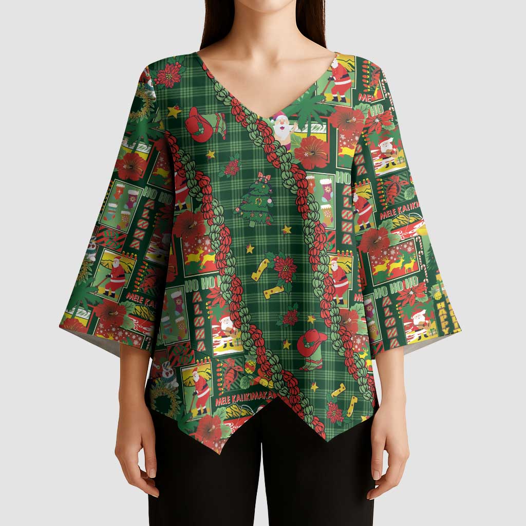 Mele Kalikimaka Pakalana Pikake Lei Kimono Sleeve Blouse Hawaiian Rodeo Paniolo Ulaula Palaka - Polynesian Pride