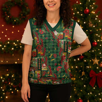 Mele Kalikimaka Pakalana Pikake Lei Christmas Knitted V-Neck Vest Hawaiian Rodeo Paniolo Ulaula Palaka - Polynesian Pride