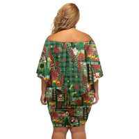 Mele Kalikimaka Pakalana Pikake Lei Off Shoulder Short Dress Hawaiian Rodeo Paniolo Ulaula Palaka - Polynesian Pride