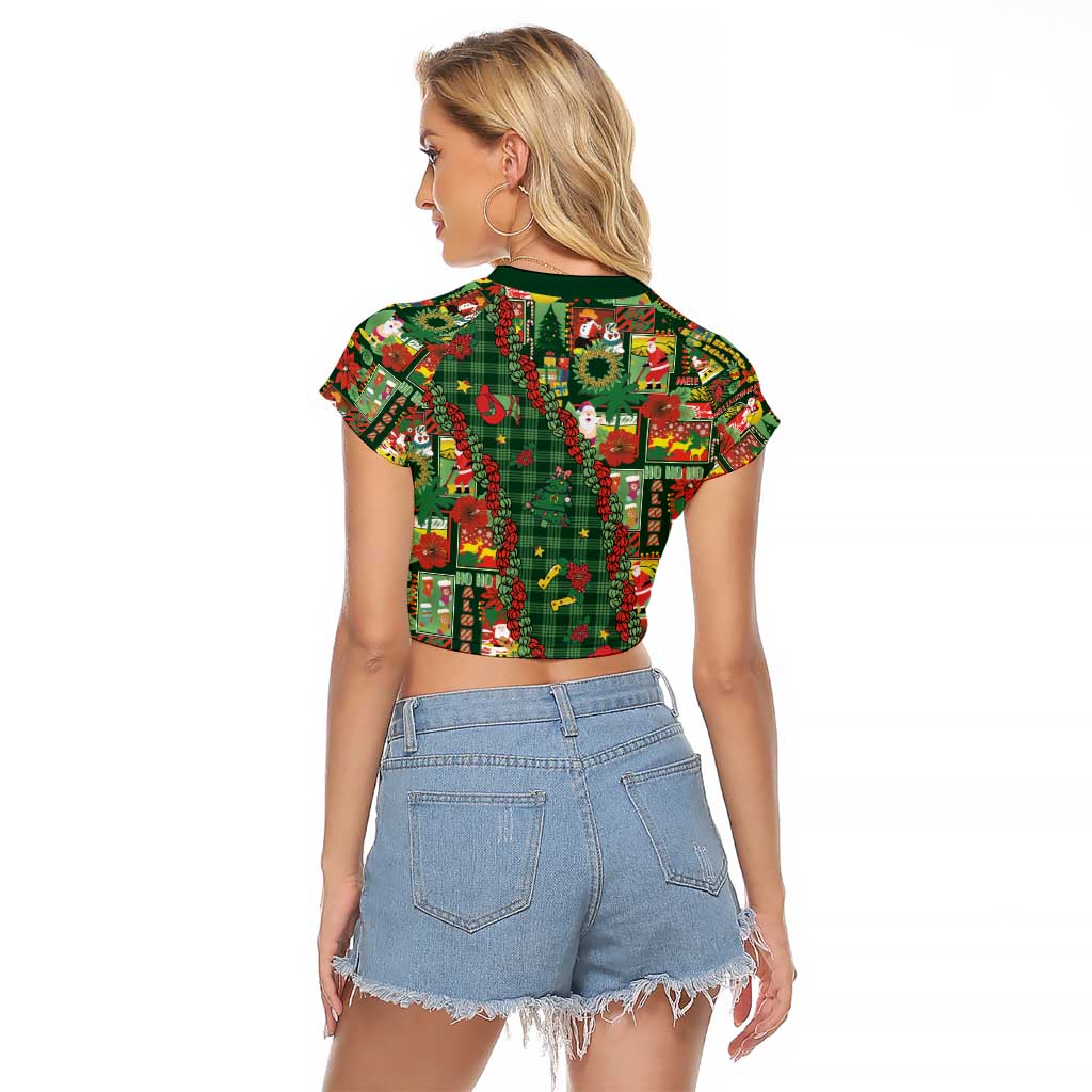 Mele Kalikimaka Pakalana Pikake Lei Raglan Cropped T Shirt Hawaiian Rodeo Paniolo Ulaula Palaka - Polynesian Pride