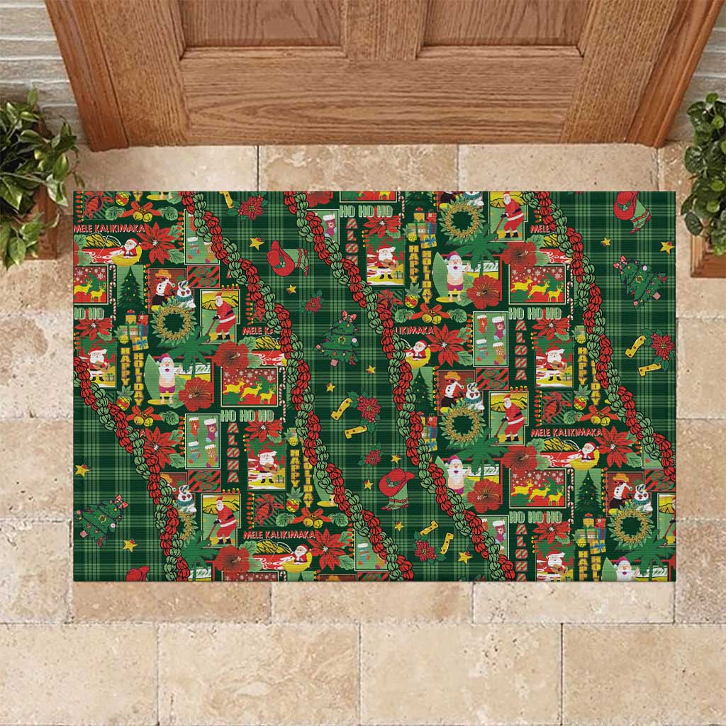 Mele Kalikimaka Pakalana Pikake Lei Rubber Doormat Hawaiian Rodeo Paniolo Ulaula Palaka - Polynesian Pride