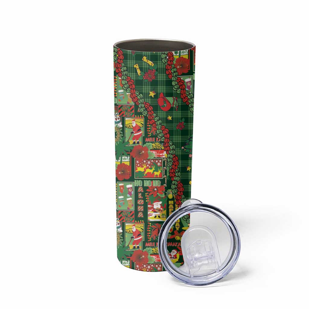 Mele Kalikimaka Pakalana Pikake Lei Skinny Tumbler Hawaiian Rodeo Paniolo Ulaula Palaka - Polynesian Pride