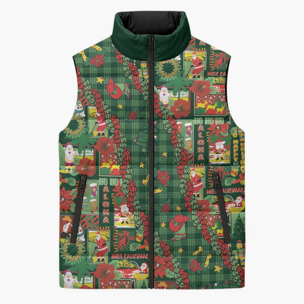 Mele Kalikimaka Pakalana Pikake Lei Sleeveless Puffer Jacket Hawaiian Rodeo Paniolo Ulaula Palaka - Polynesian Pride