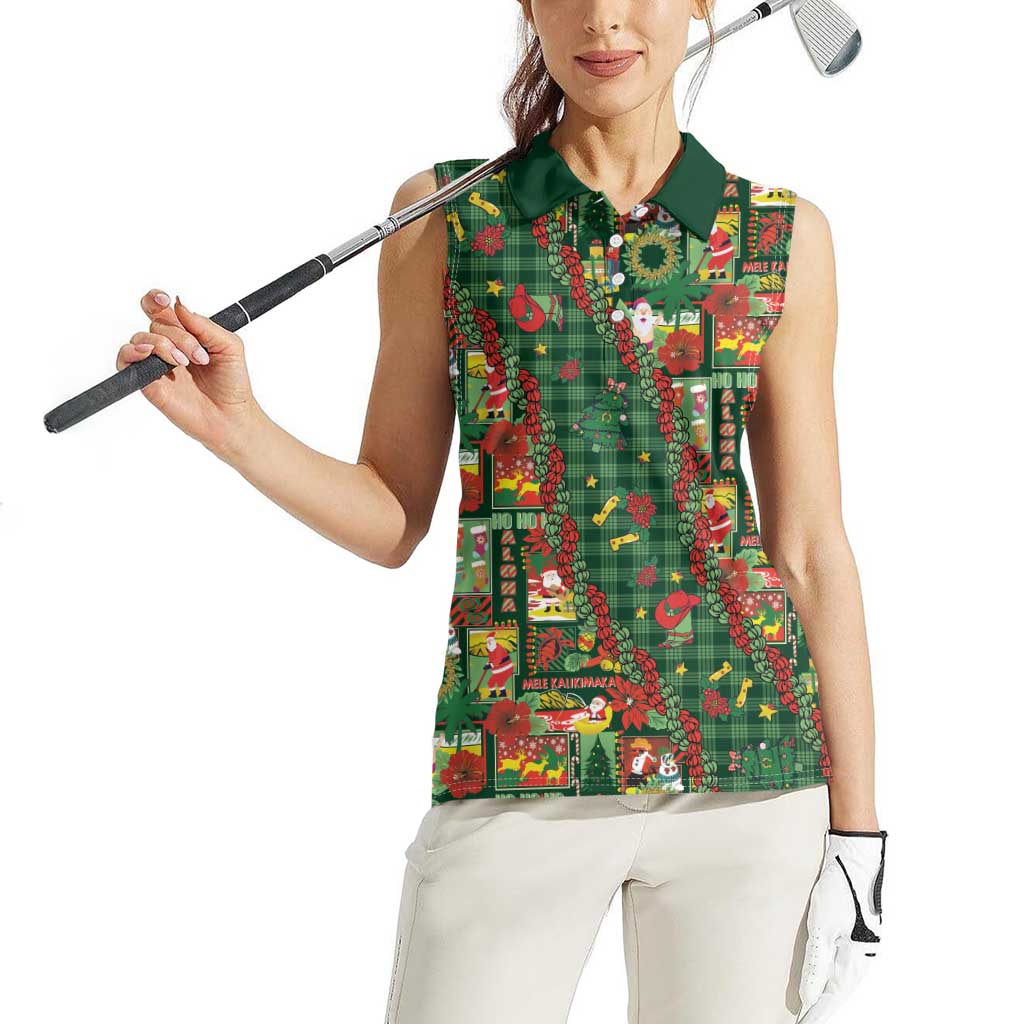 Mele Kalikimaka Pakalana Pikake Lei Women Sleeveless Polo Shirt Hawaiian Rodeo Paniolo Ulaula Palaka - Polynesian Pride