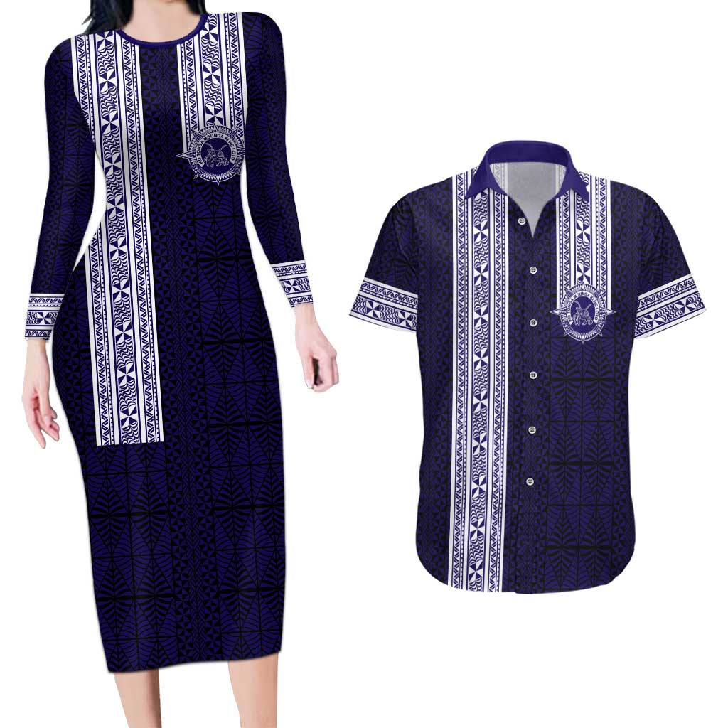 Tonga Queen Salote College 100 years Couples Matching Long Sleeve Bodycon Dress and Hawaiian Shirt QSC 1926-2026 Tongan Pattern