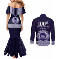 Tonga Queen Salote College 100 years Couples Matching Mermaid Dress and Long Sleeve Button Shirt QSC 1926-2026 Tongan Pattern LT9 - Polynesian Pride