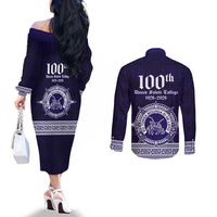 Tonga Queen Salote College 100 years Couples Matching Off The Shoulder Long Sleeve Dress and Long Sleeve Button Shirt QSC 1926-2026 Tongan Pattern LT9 - Polynesian Pride