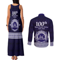 Tonga Queen Salote College 100 years Couples Matching Tank Maxi Dress and Long Sleeve Button Shirt QSC 1926-2026 Tongan Pattern LT9 - Polynesian Pride