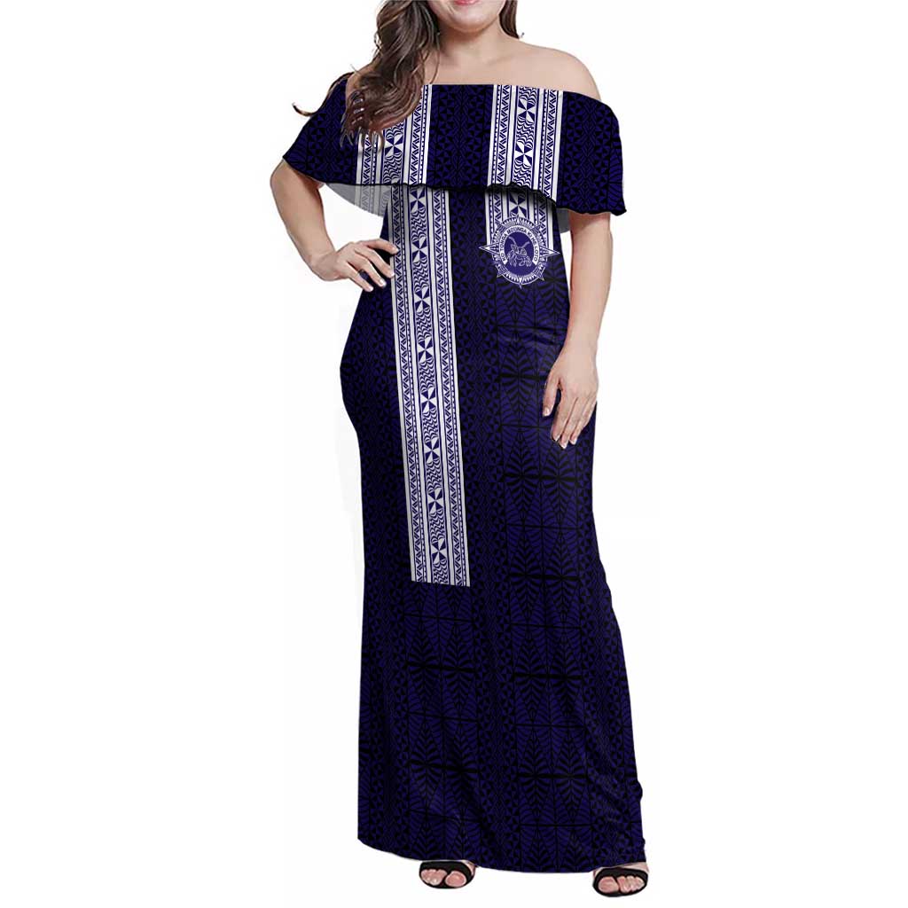 Tonga Queen Salote College 100 years Family Matching Off Shoulder Maxi Dress and Hawaiian Shirt QSC 1926-2026 Tongan Pattern