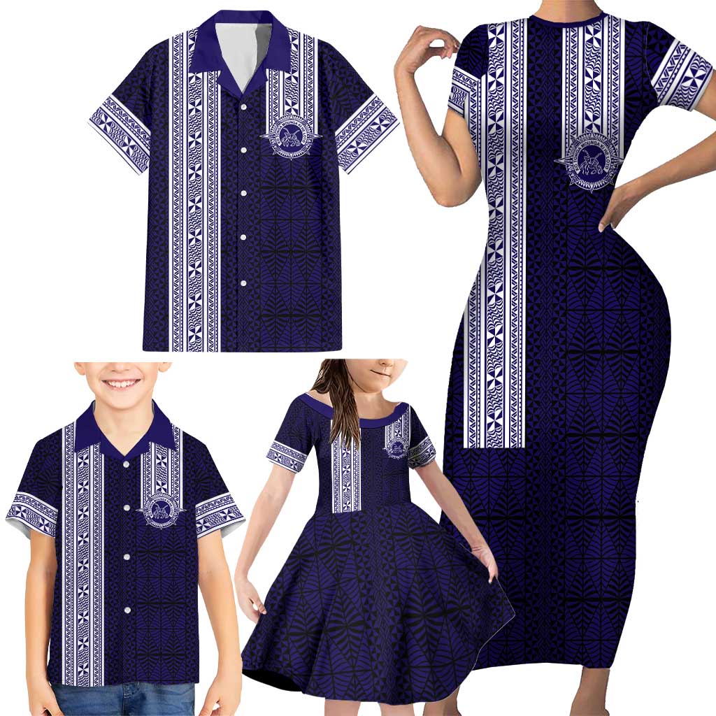 Tonga Queen Salote College 100 years Family Matching Short Sleeve Bodycon Dress and Hawaiian Shirt QSC 1926-2026 Tongan Pattern LT9 - Polynesian Pride