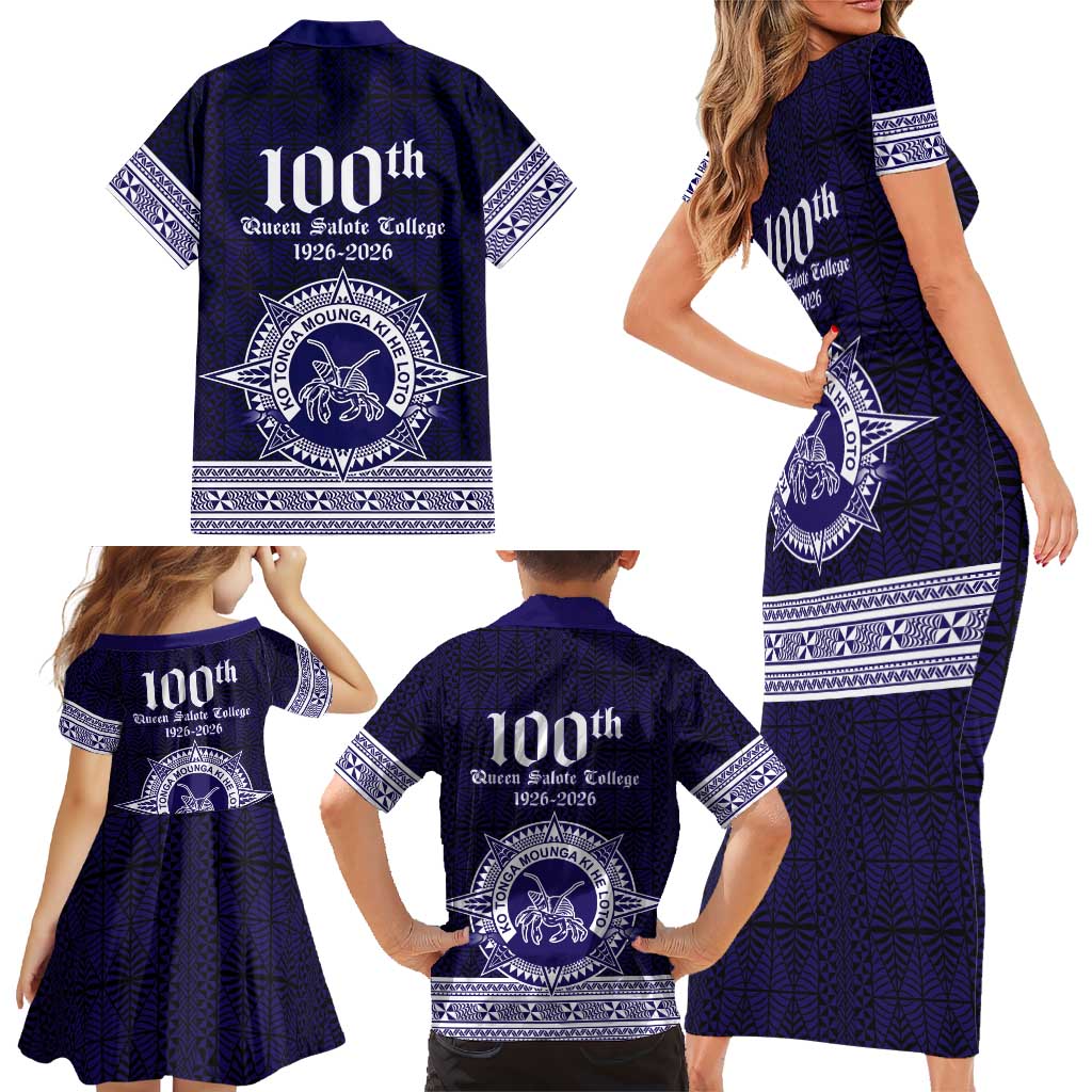 Tonga Queen Salote College 100 years Family Matching Short Sleeve Bodycon Dress and Hawaiian Shirt QSC 1926-2026 Tongan Pattern LT9 - Polynesian Pride