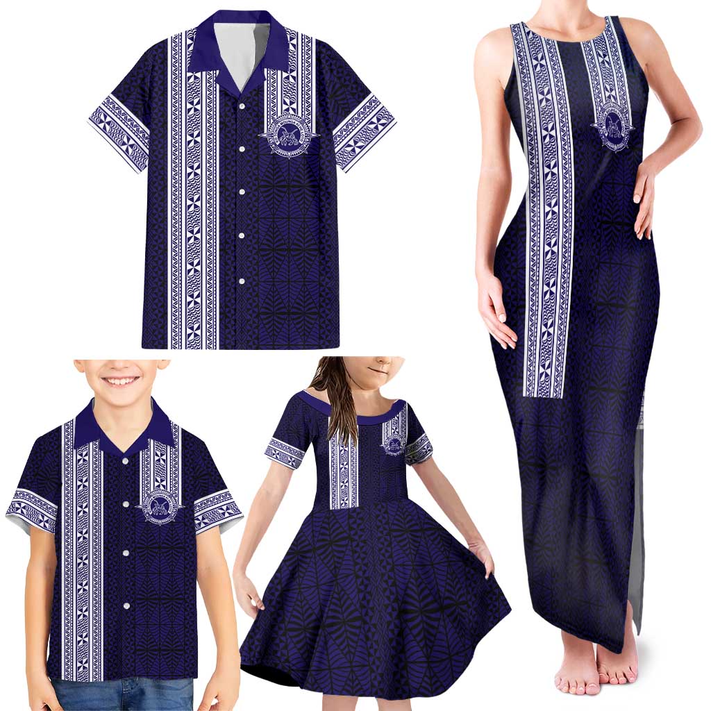Tonga Queen Salote College 100 years Family Matching Tank Maxi Dress and Hawaiian Shirt QSC 1926-2026 Tongan Pattern