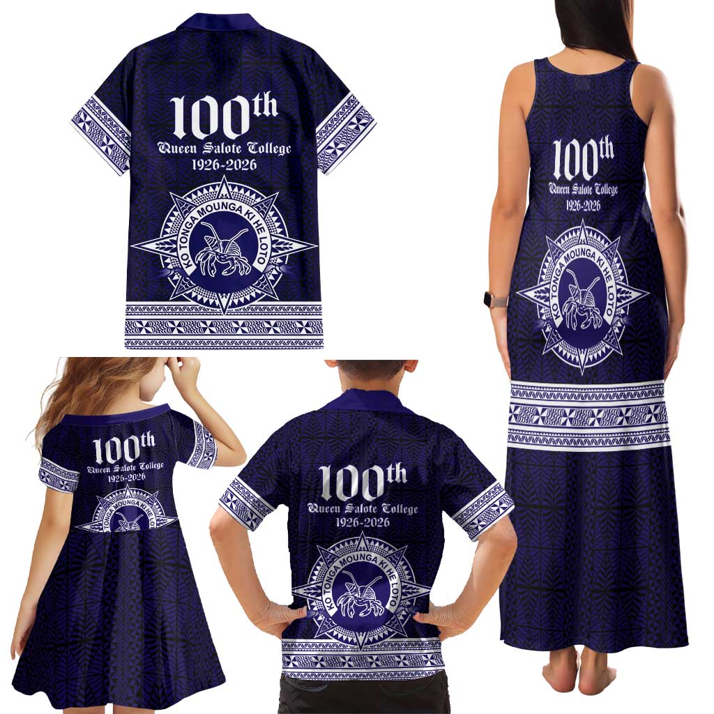 Tonga Queen Salote College 100 years Family Matching Tank Maxi Dress and Hawaiian Shirt QSC 1926-2026 Tongan Pattern LT9 - Polynesian Pride
