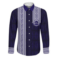 Tonga Queen Salote College 100 years Family Matching Tank Maxi Dress and Hawaiian Shirt QSC 1926-2026 Tongan Pattern LT9 Dad's Shirt - Long Sleeve Blue - Polynesian Pride