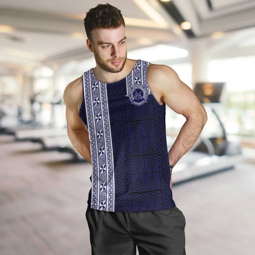 Tonga Queen Salote College 100 years Men Tank Top QSC 1926-2026 Tongan Pattern LT9 Blue - Polynesian Pride
