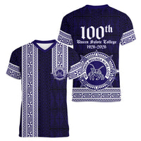 Tonga Queen Salote College 100 years Women V-Neck T-Shirt QSC 1926-2026 Tongan Pattern LT9 - Polynesian Pride