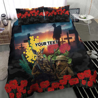 Kangaroo-Kiwi Soldier ANZAC Personalised Bedding Set Golden Wattle and Pohutukawa Flowers