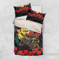 Kangaroo-Kiwi Soldier ANZAC Personalised Bedding Set Golden Wattle and Pohutukawa Flowers