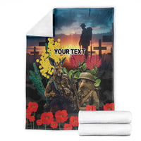 Kangaroo-Kiwi Soldier ANZAC Personalised Blanket Golden Wattle and Pohutukawa Flowers