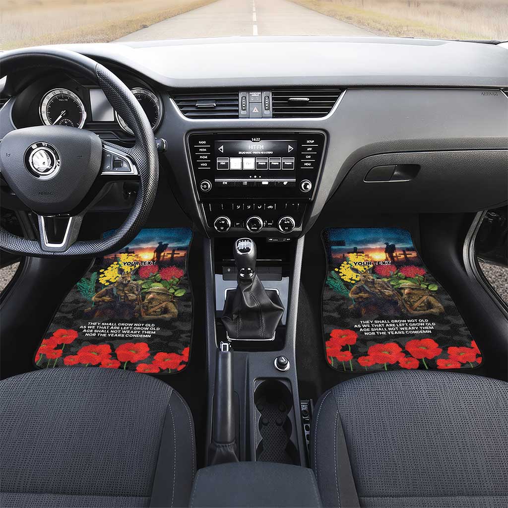 Kangaroo-Kiwi Soldier ANZAC Personalised Car Mats Golden Wattle and Pohutukawa Flowers
