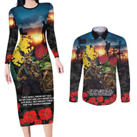 Kangaroo-Kiwi Soldier ANZAC Personalised Couples Matching Long Sleeve Bodycon Dress and Long Sleeve Button Shirt Golden Wattle and Pohutukawa Flowers