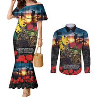 Kangaroo-Kiwi Soldier ANZAC Personalised Couples Matching Mermaid Dress and Long Sleeve Button Shirt Golden Wattle and Pohutukawa Flowers