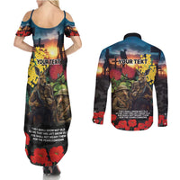 Kangaroo-Kiwi Soldier ANZAC Personalised Couples Matching Summer Maxi Dress and Long Sleeve Button Shirt Golden Wattle and Pohutukawa Flowers