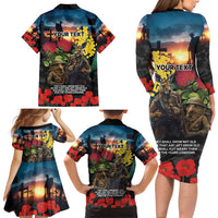 Kangaroo-Kiwi Soldier ANZAC Personalised Family Matching Long Sleeve Bodycon Dress and Hawaiian Shirt Golden Wattle and Pohutukawa Flowers