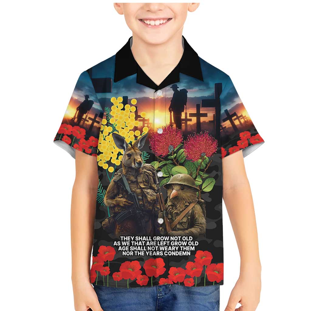 Kangaroo-Kiwi Soldier ANZAC Personalised Family Matching Mermaid Dress and Hawaiian Shirt Golden Wattle and Pohutukawa Flowers