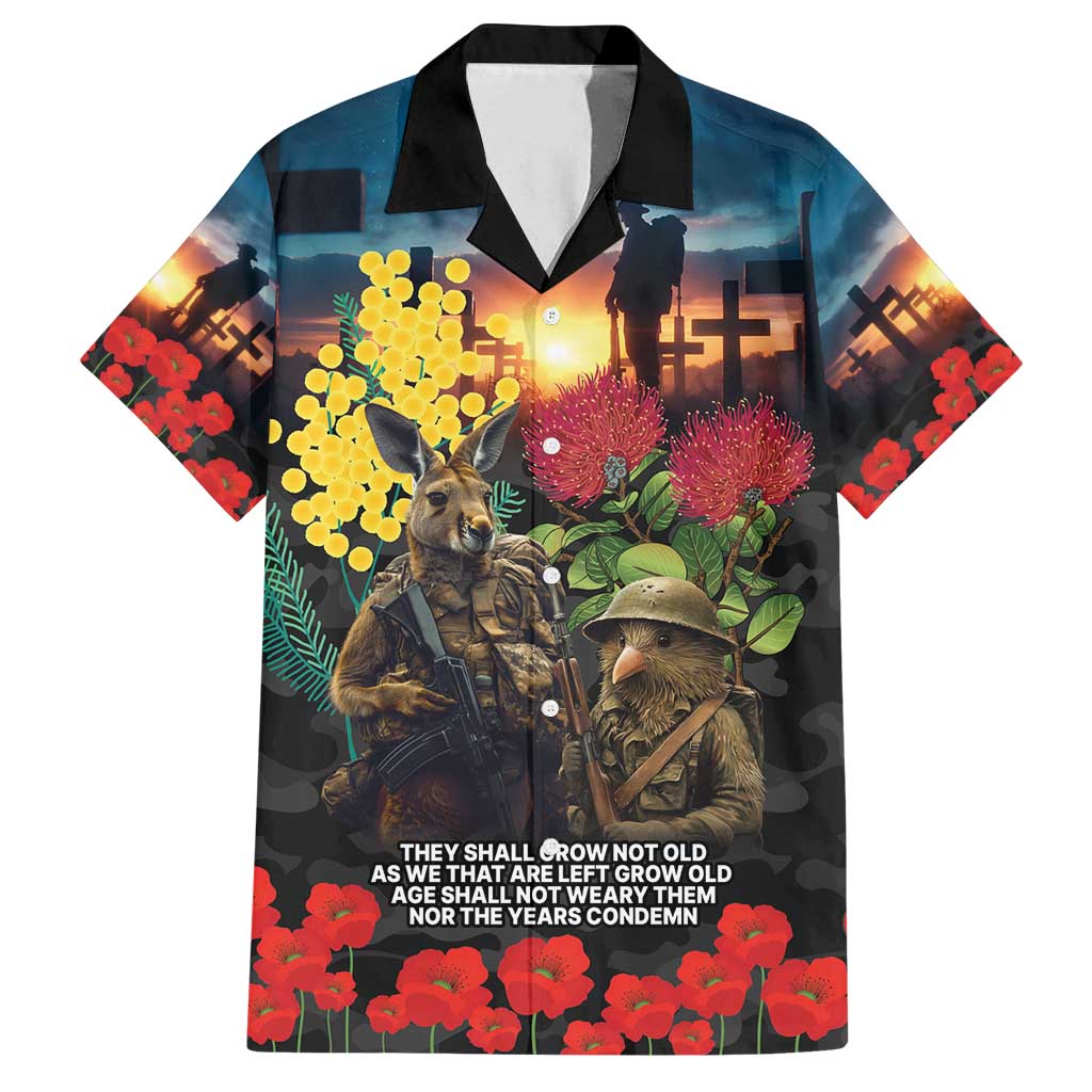 Kangaroo-Kiwi Soldier ANZAC Personalised Family Matching Puletasi and Hawaiian Shirt Golden Wattle and Pohutukawa Flowers
