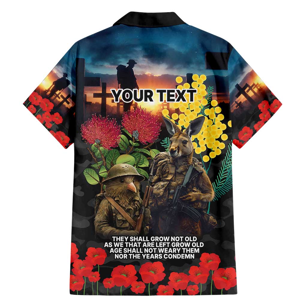 Kangaroo-Kiwi Soldier ANZAC Personalised Family Matching Puletasi and Hawaiian Shirt Golden Wattle and Pohutukawa Flowers