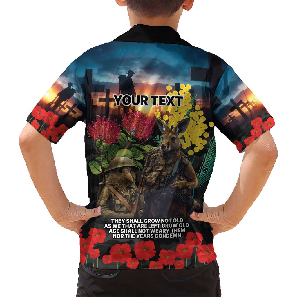 Kangaroo-Kiwi Soldier ANZAC Personalised Family Matching Summer Maxi Dress and Hawaiian Shirt Golden Wattle and Pohutukawa Flowers