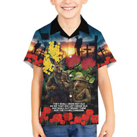 Kangaroo-Kiwi Soldier ANZAC Personalised Kid Hawaiian Shirt Golden Wattle and Pohutukawa Flowers